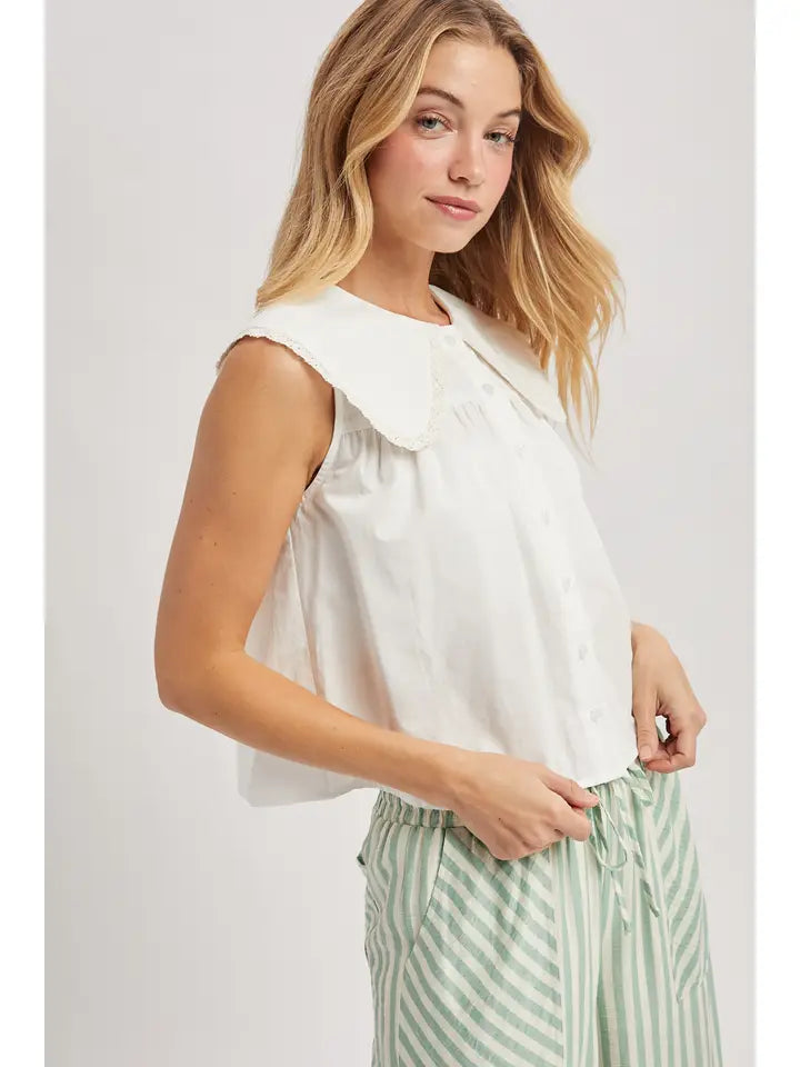 Peter Pan Sleeveless Top - Off White