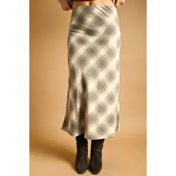 Plaid Maxi Skirt - Ecru/Blue