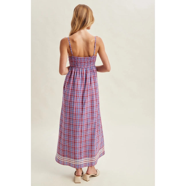 Plaid Midi Dress - Blue/Red