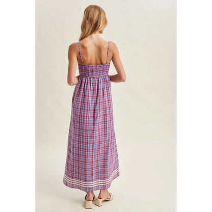 Plaid Midi Dress - Blue/Red