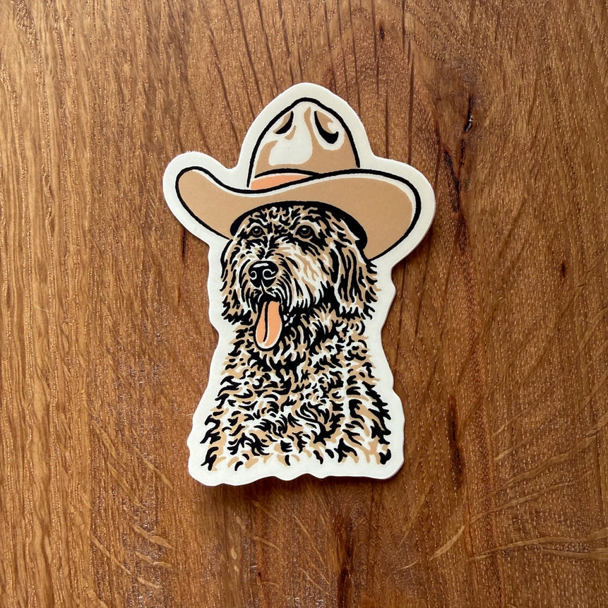 Goldendoodle Cowdog - Vinyl Cowboy Dog Sticker 3"
