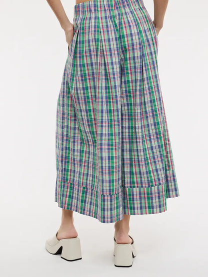 Plaid Wide Leg Pants - Green Combo