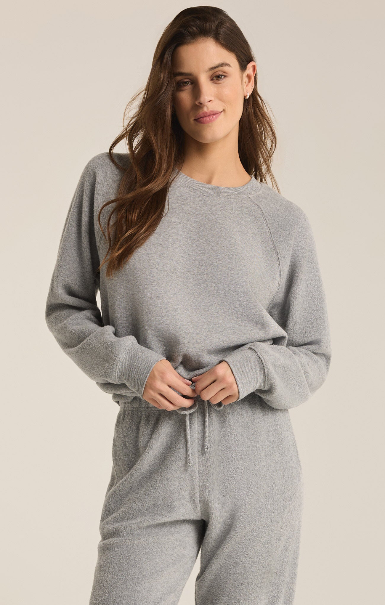 Saldana Reverse Fleece Top - Classic Heather Grey