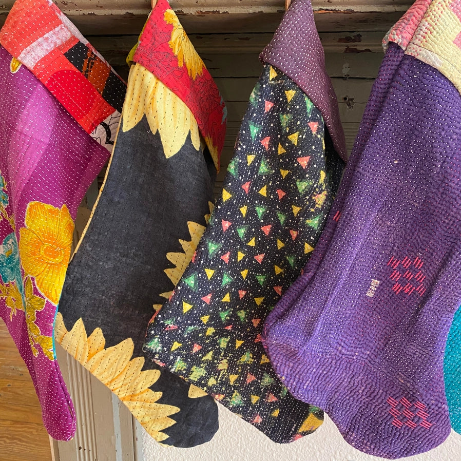 Kantha Holiday Christmas Stocking