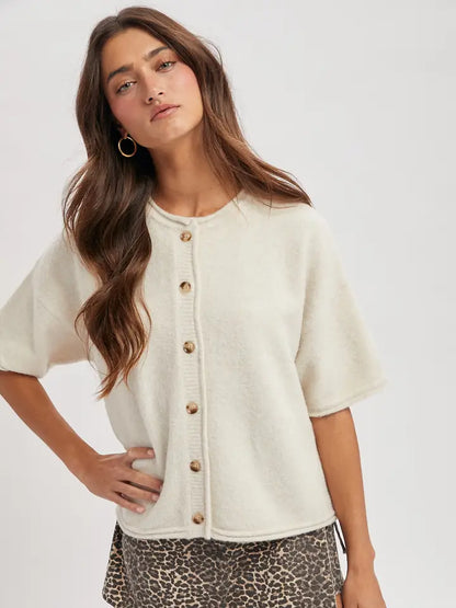 Button Up S/S Sweater Cardigan