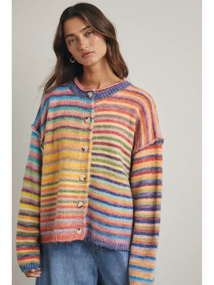 Rainbow Knit Cardigan - Sky/Purple