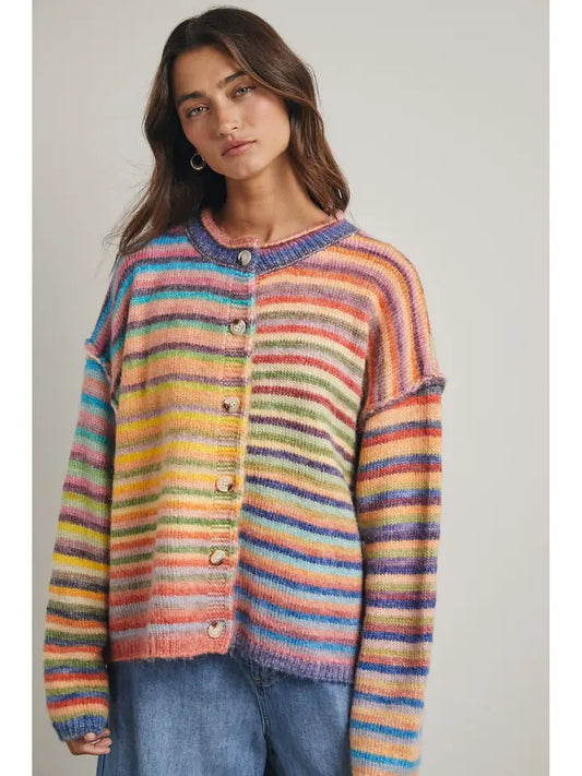 Rainbow Knit Cardigan - Sky/Purple