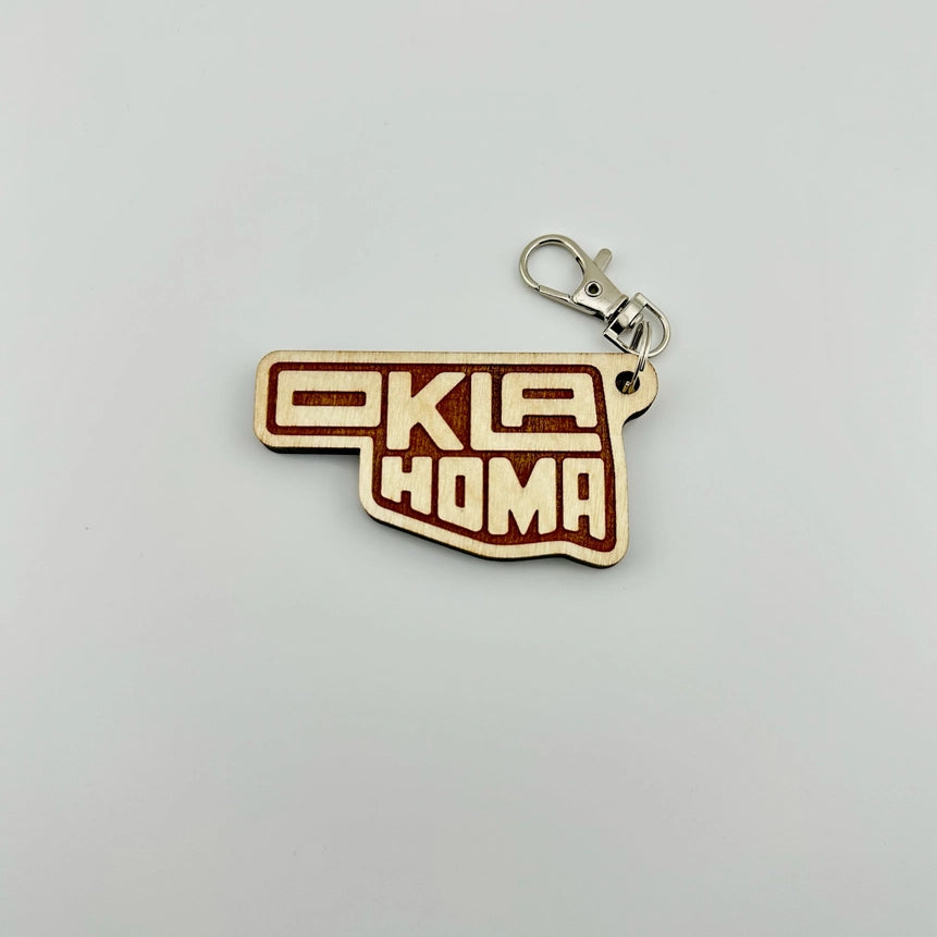 OK State Standout Wooden Keychain - Natural