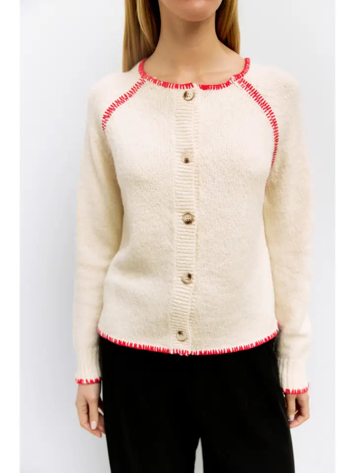 Patty Cardigan - Cream/Red