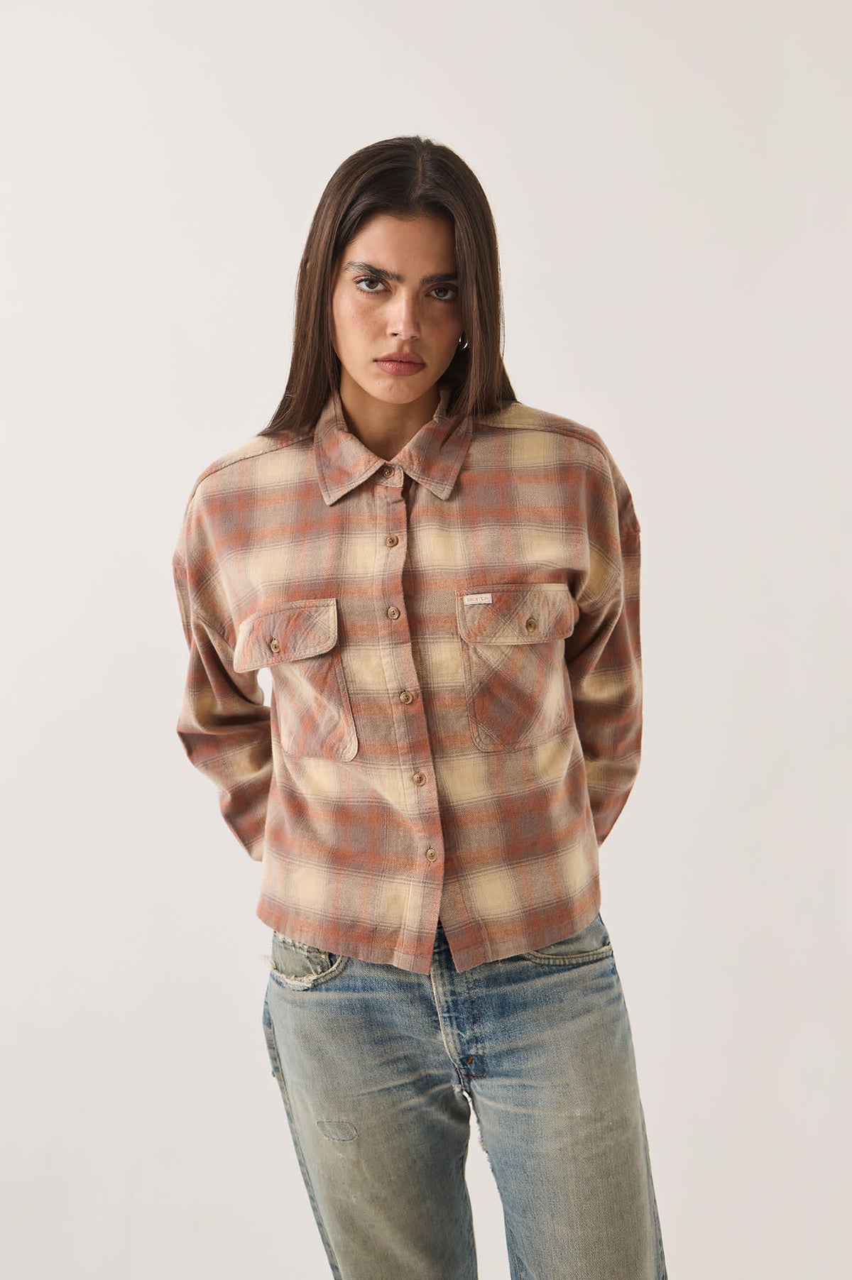 Bowery Crop Women's Overshirt - Soft Tan/Window Plaid