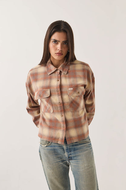 Bowery Crop Women's Overshirt - Soft Tan/Window Plaid