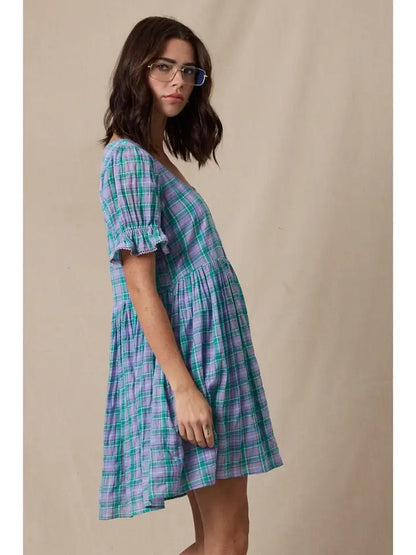Mini Dress - Lavender/Teal Plaid