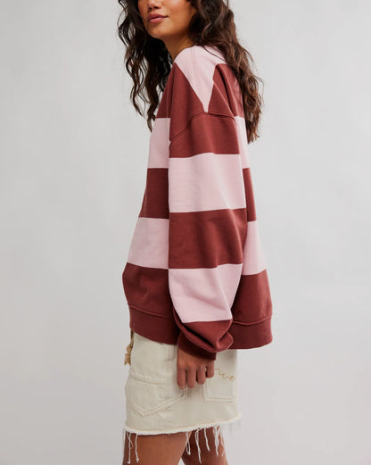 Classic Stripe Crew Sweatshirt - Strawberry Wine Combo
