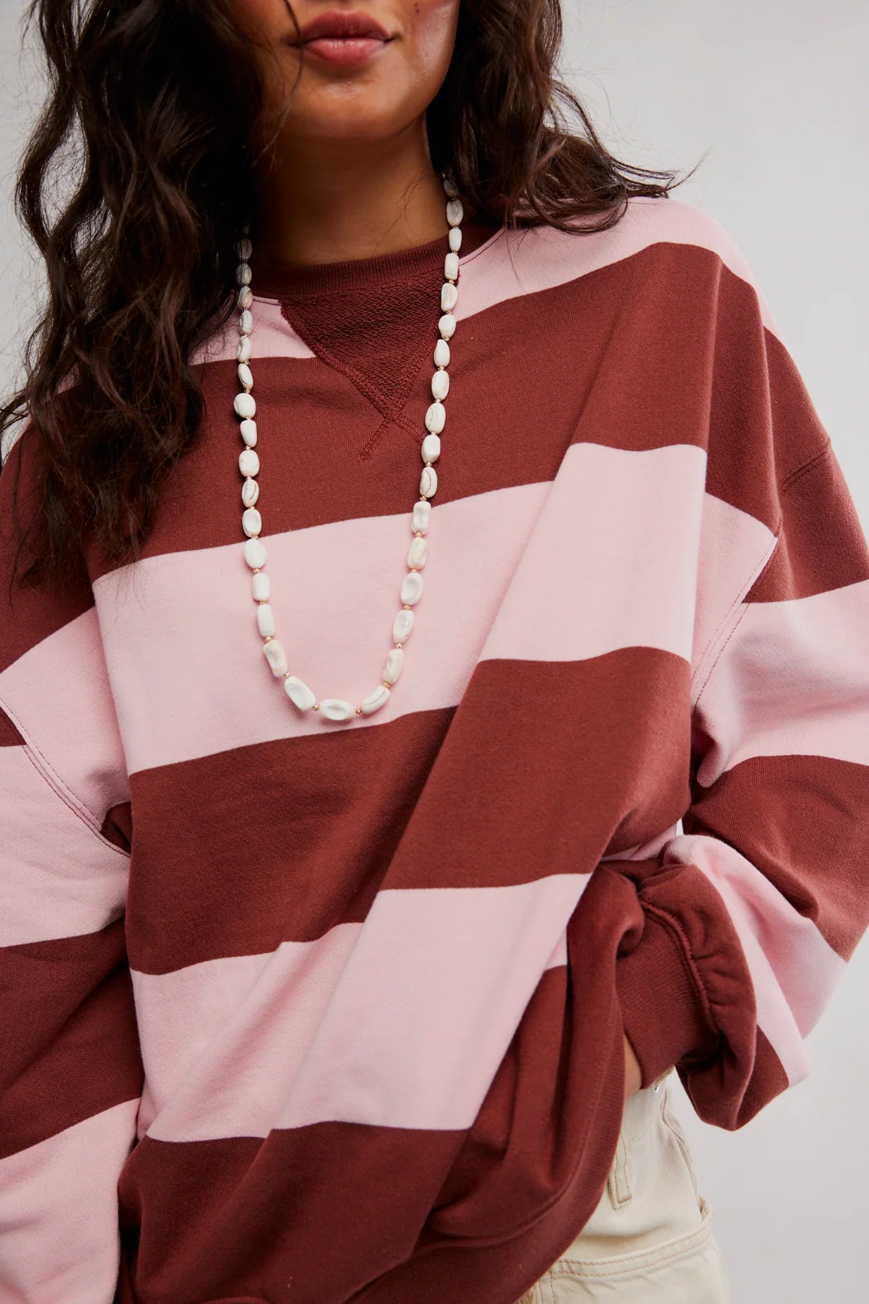 Classic Stripe Crew Sweatshirt - Strawberry Wine Combo