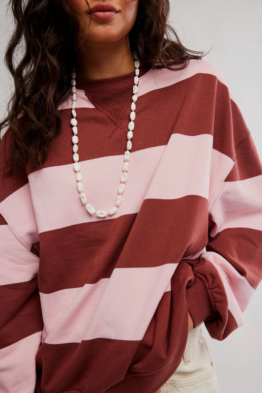 Classic Stripe Crew Sweatshirt - Strawberry Wine Combo