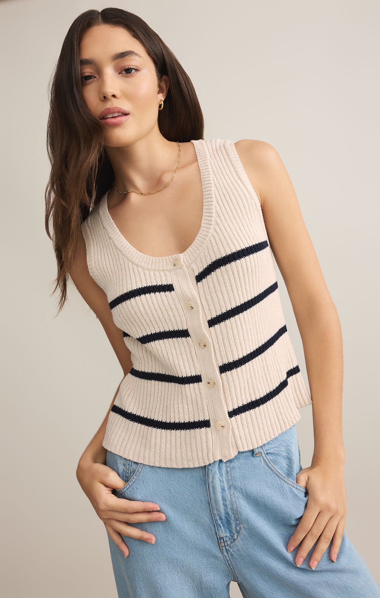 Sycamore Stripe Sweater Vest - Sea Salt