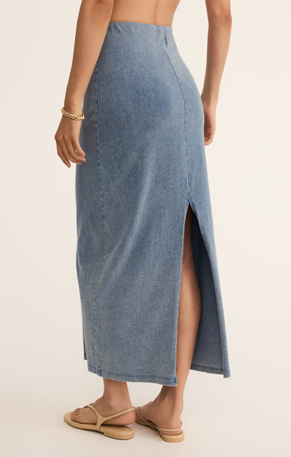 Gail Jersey Denim Midi Skirt - Medium Indigo