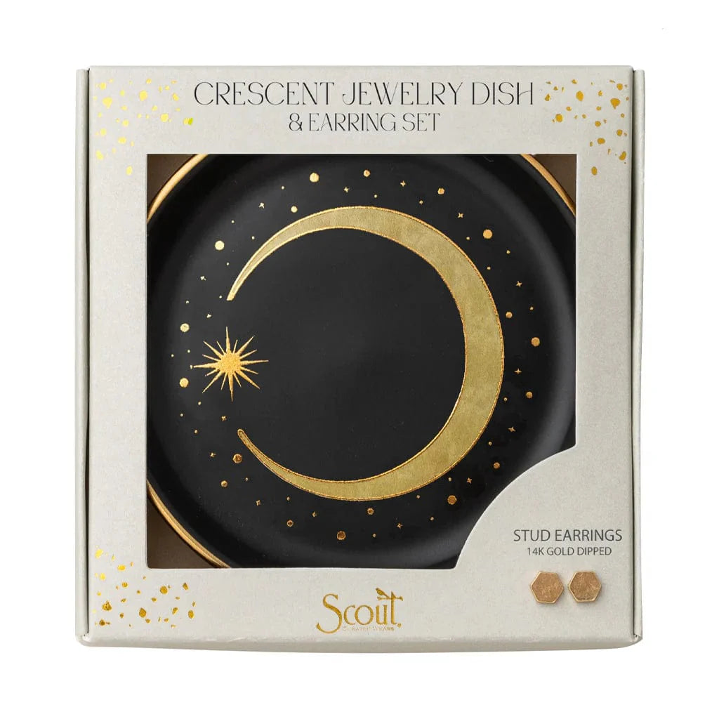 Jewelry Dish & Stud Earring Set - Crescent/Black