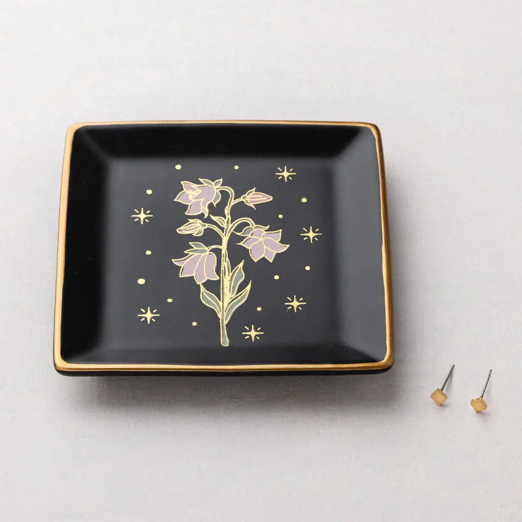 Jewelry Dish & Stud Earring Set - Flower/Black