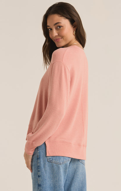 Wilder Cloud V-Neck LS Top - Rose Haze