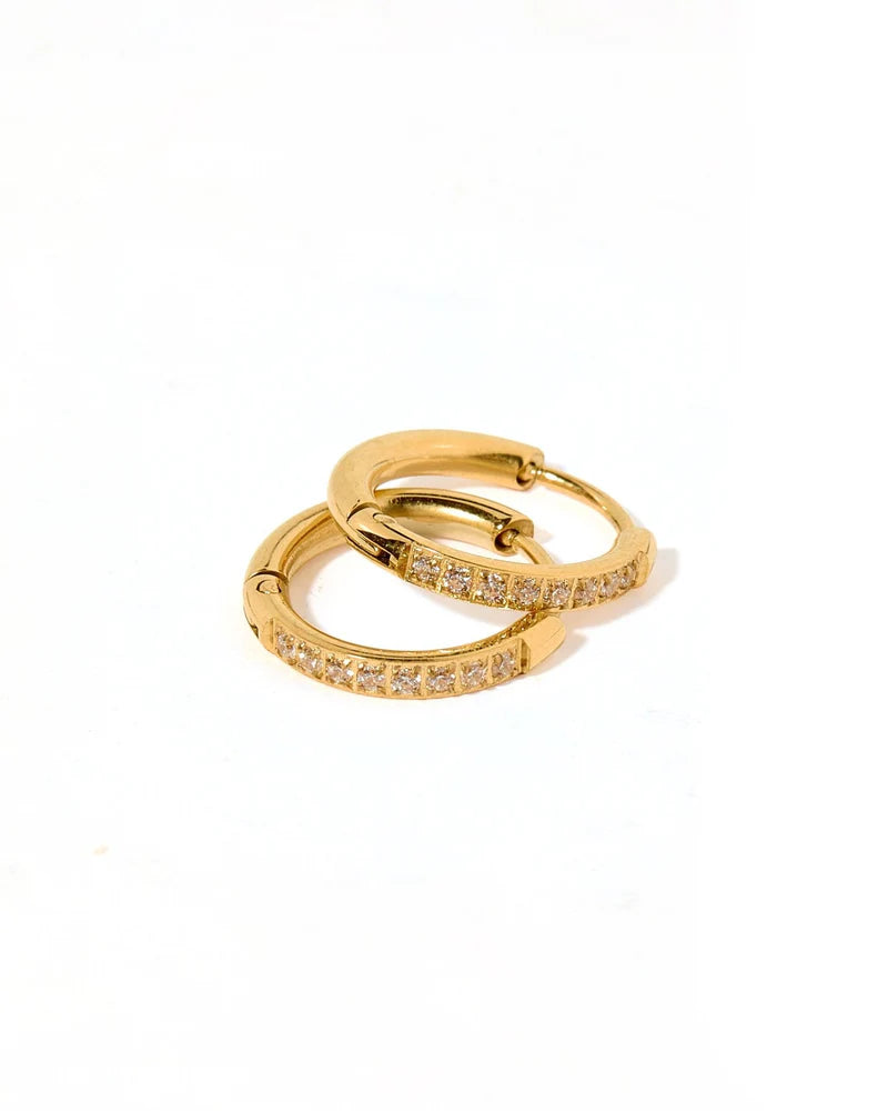 Huggie Earrings - Scarlett Hoop Gold 12mm CZ