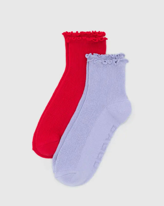 Lettuce Edge Sock Set of 2 - Lavender & Red