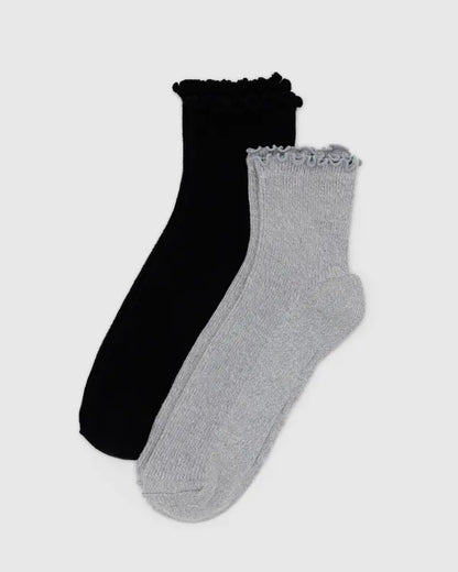 Lettuce Edge Sock Set of 2 - Grey & Black