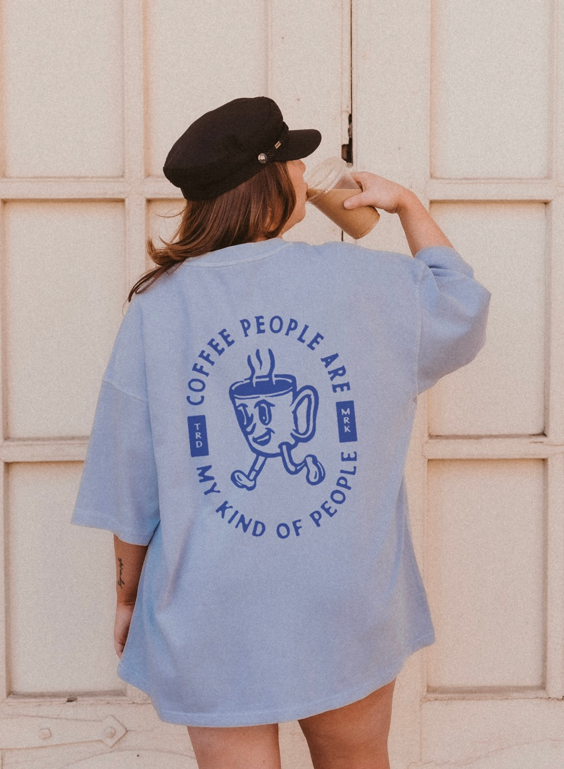 Coffee People Oversized Graphic Tee - Blue