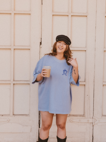Coffee People Oversized Graphic Tee - Blue