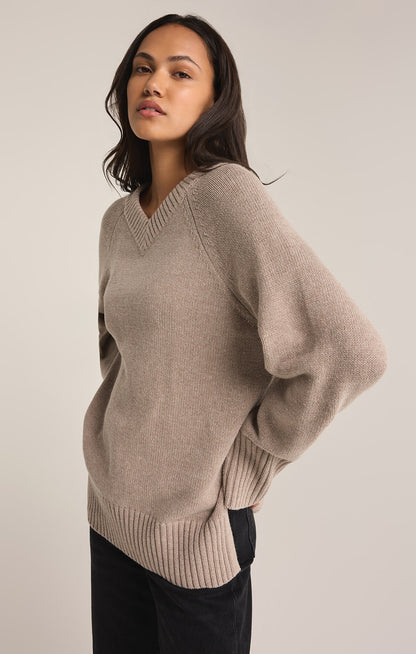 Boulevard V-Neck Sweater - Heather Taupe