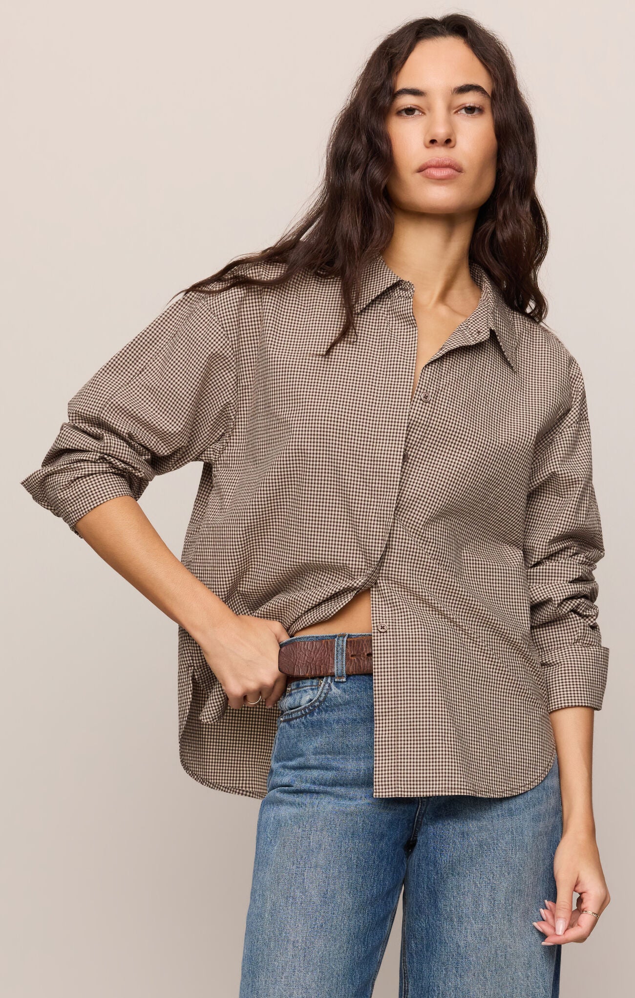 On Duty Gingham Button Up - Dark Chocolate