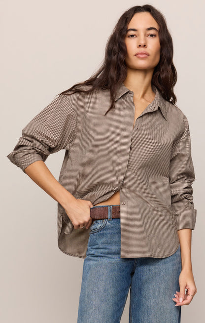 On Duty Gingham Button Up - Dark Chocolate