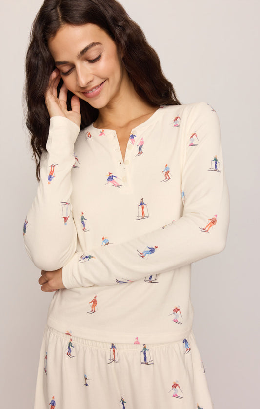 Sleepy Head Ski L/S Henley - Vanilla Ice