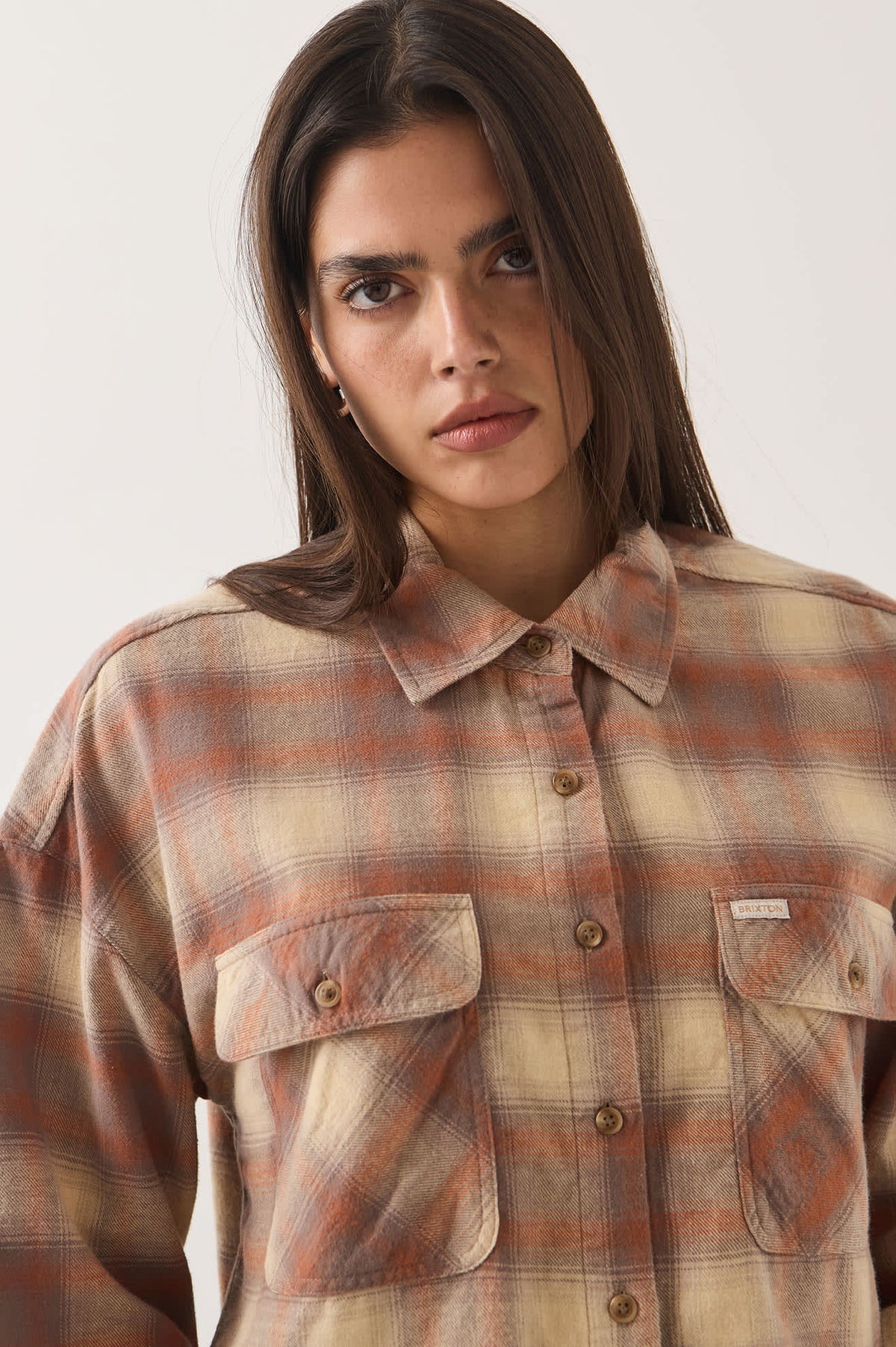 Bowery Crop Women's Overshirt - Soft Tan/Window Plaid