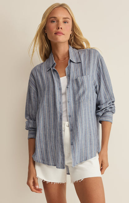 The Perfect Striped Button Up - Indigo
