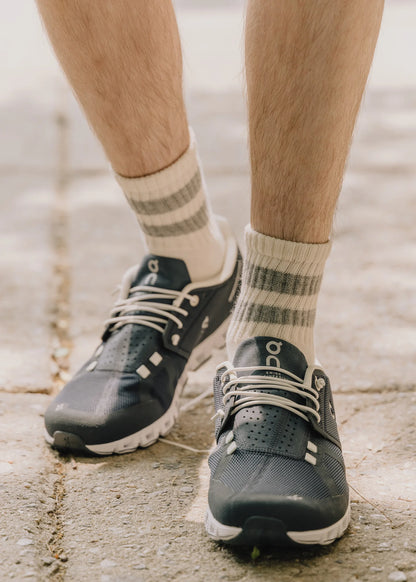 The Mono Stripe Quarter Crew - Grey Heather