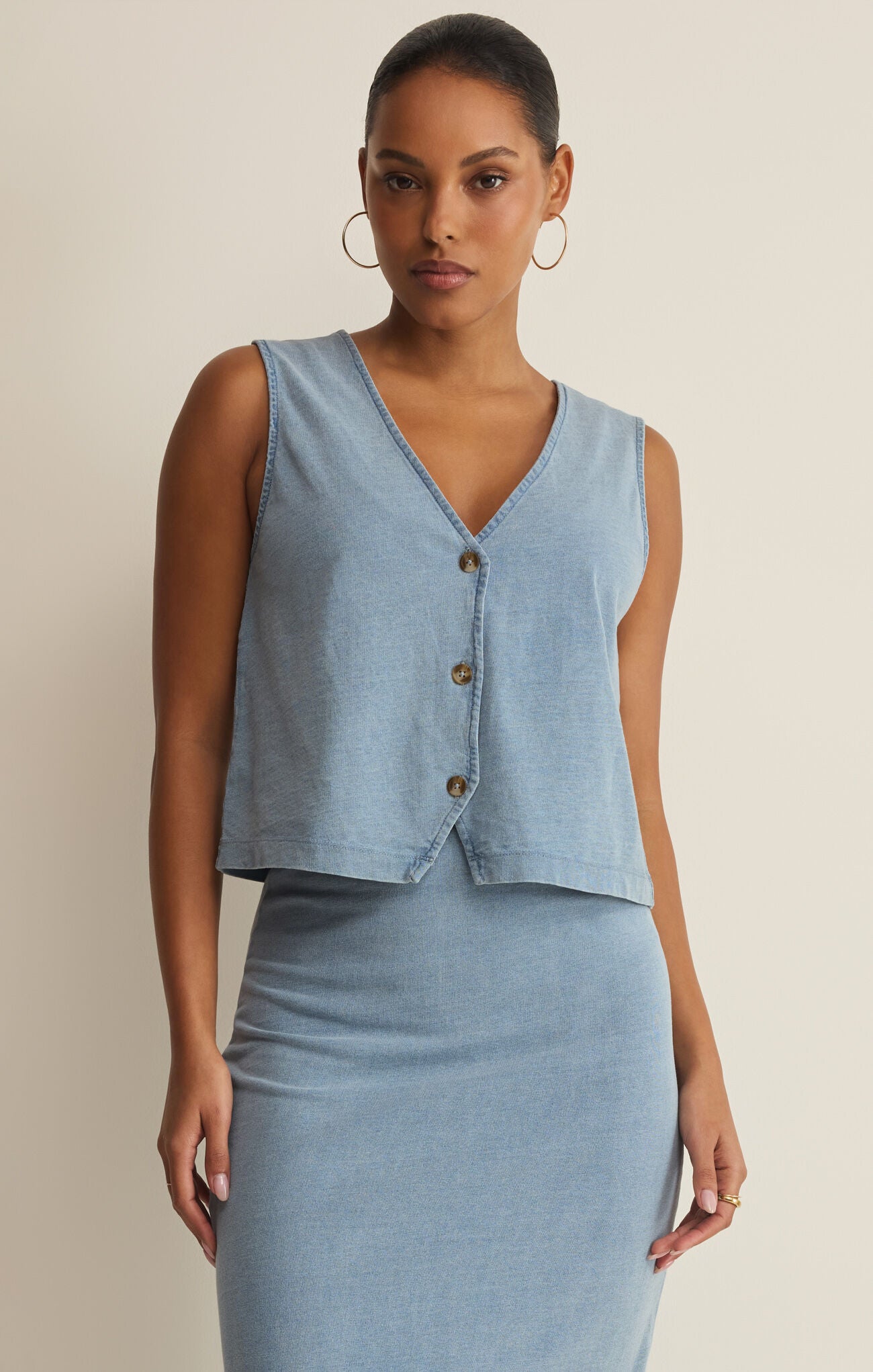 Noelle Jersey Denim Top - Ocean Air Indigo