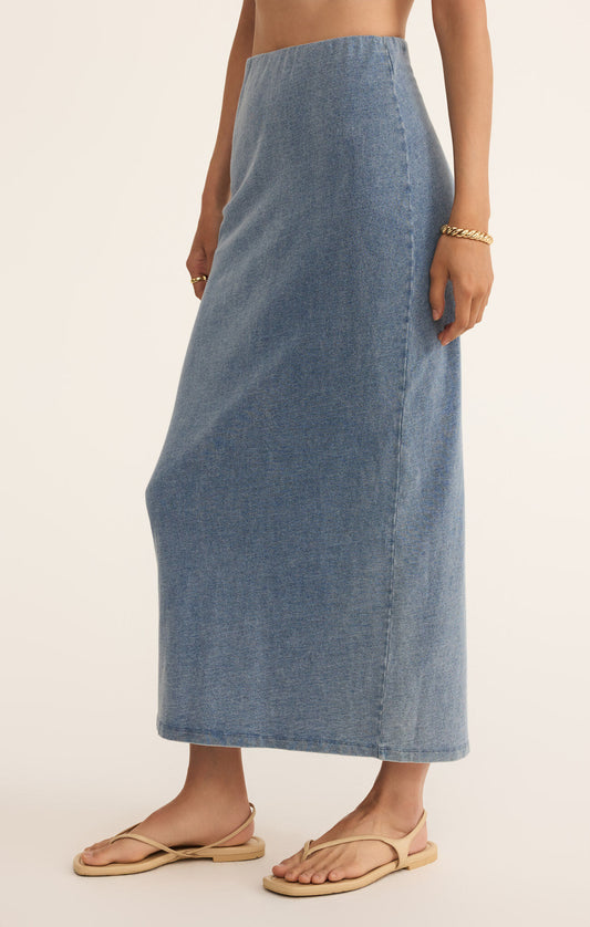 Gail Jersey Denim Midi Skirt - Medium Indigo