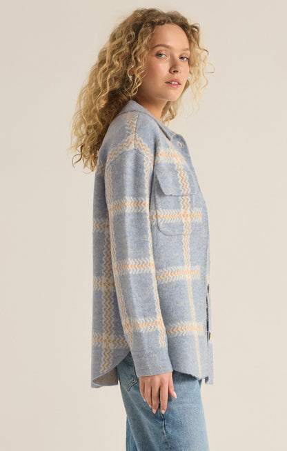 Tyler Plaid Sweater Jacket - Light Denim