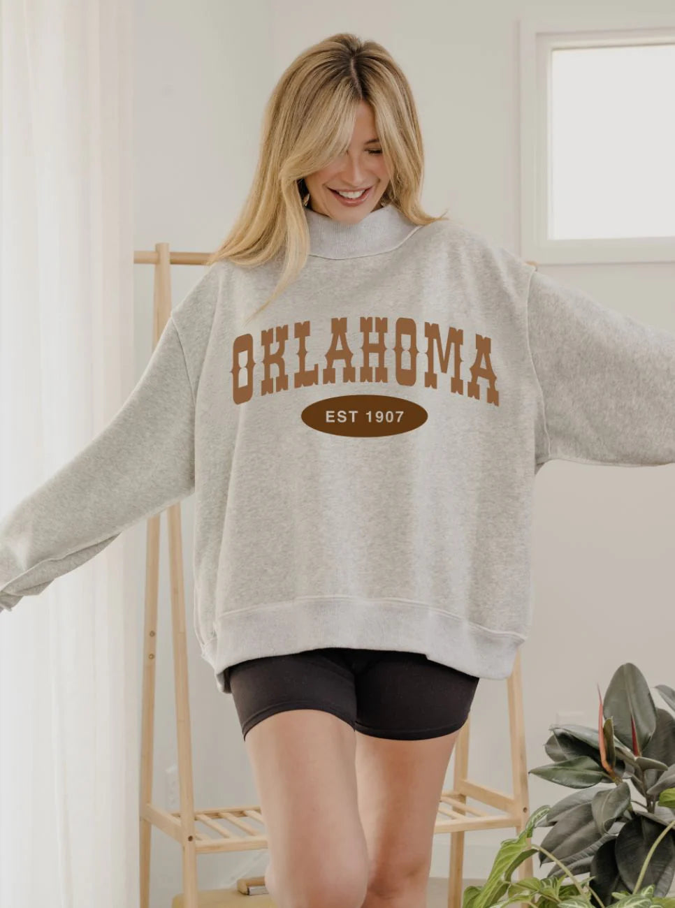 OK Western Gray Mock Neck Reversible Sweatshirt