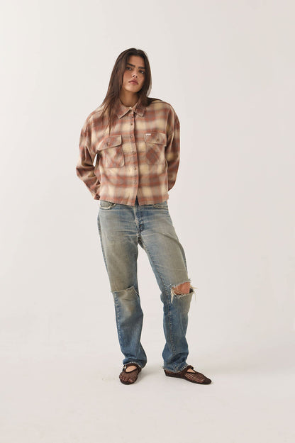 Bowery Crop Women's Overshirt - Soft Tan/Window Plaid
