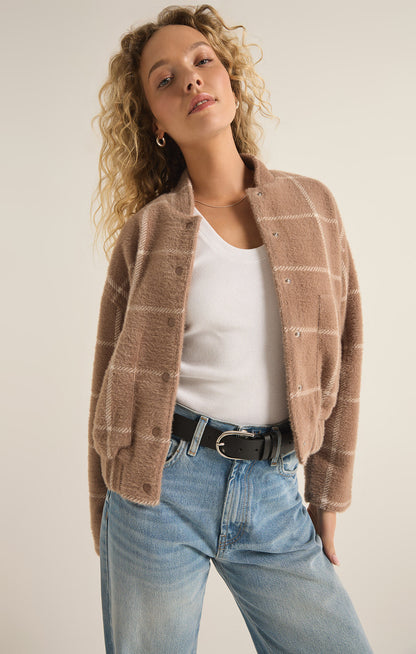 Lex Plaid Bomber Jacket - Heather Taupe