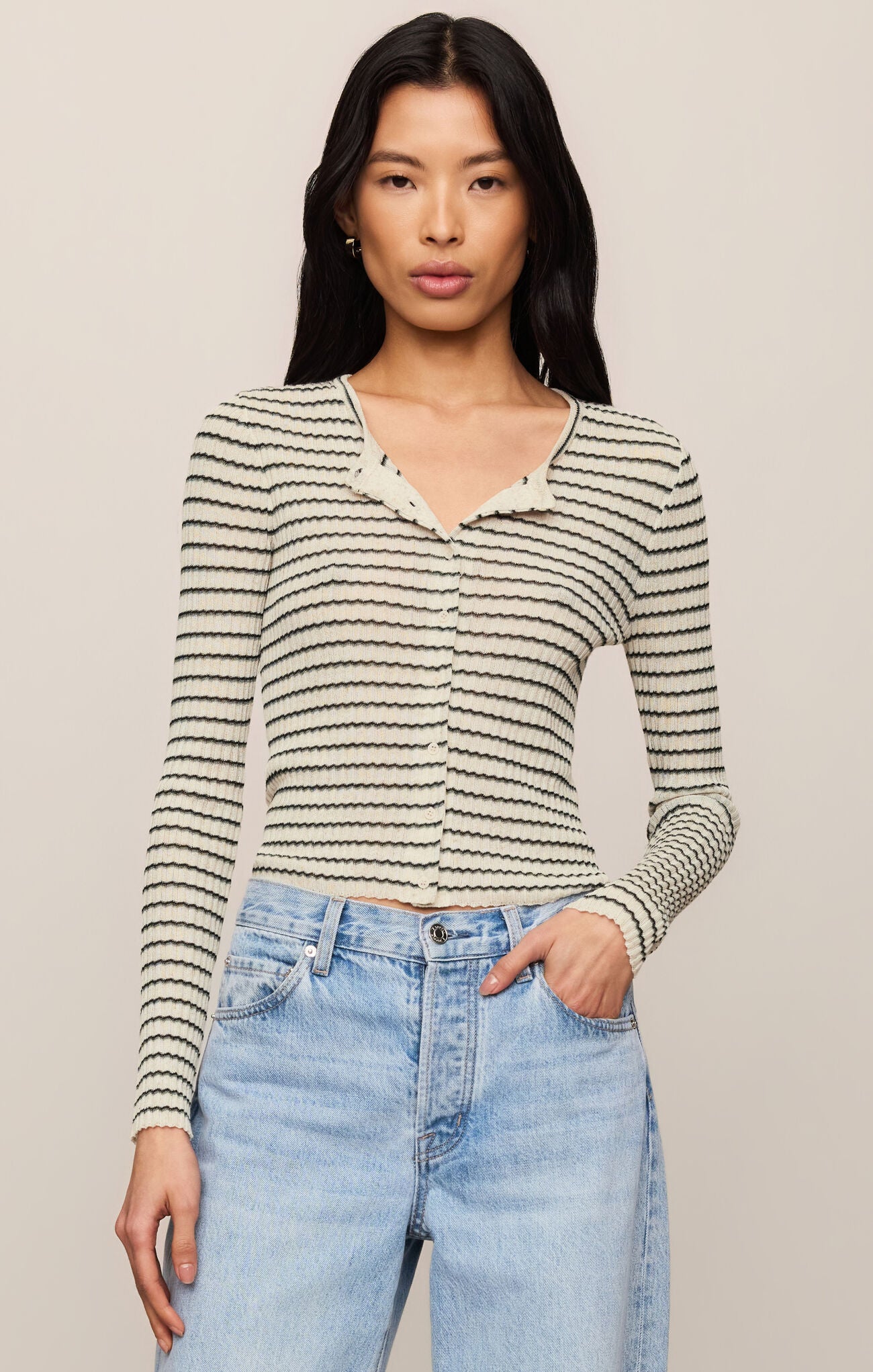 Rosanna Stripe Sweater Top - Chalk