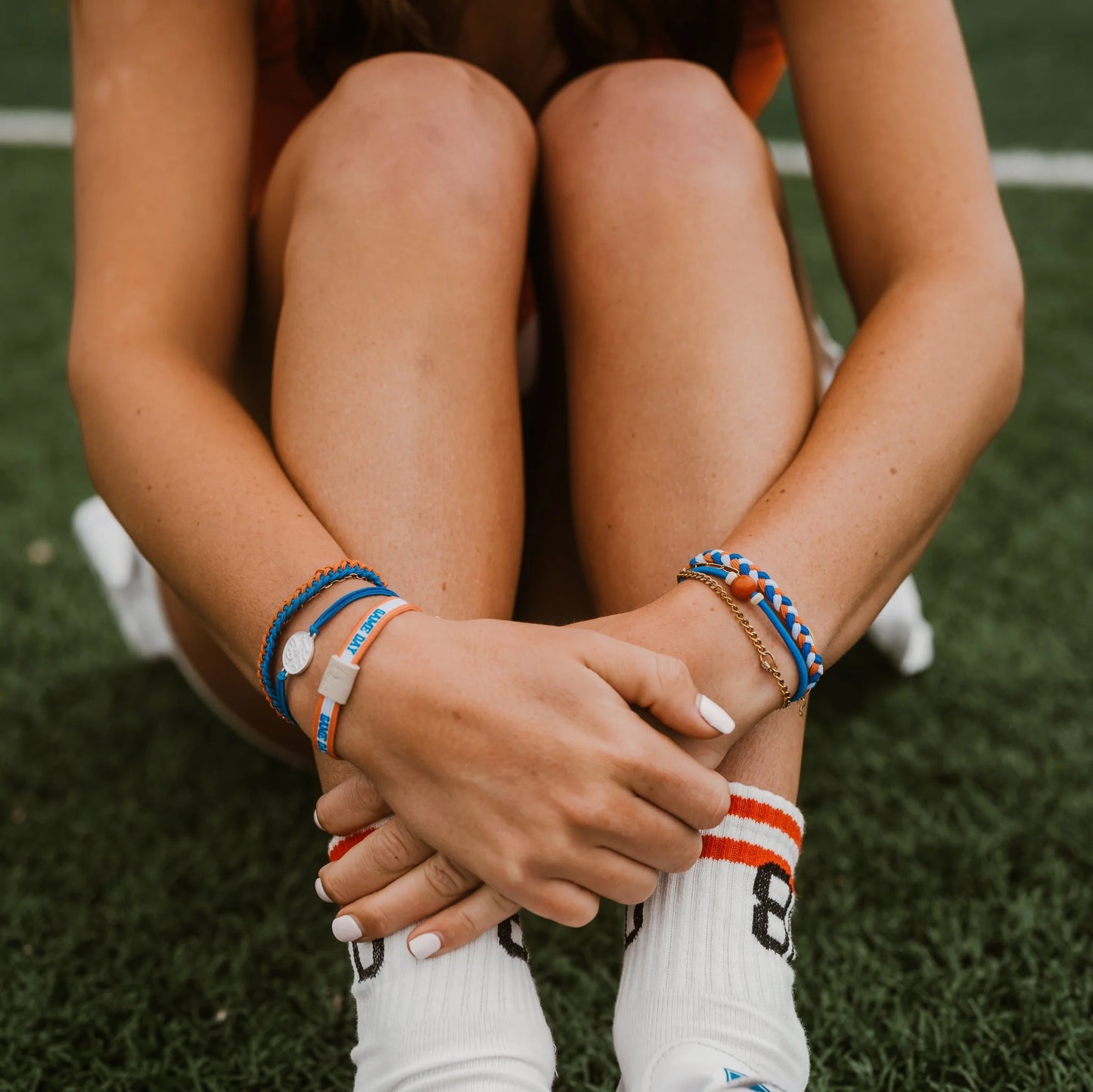 Game Day Blue / Orange Hair Tie Bracelet