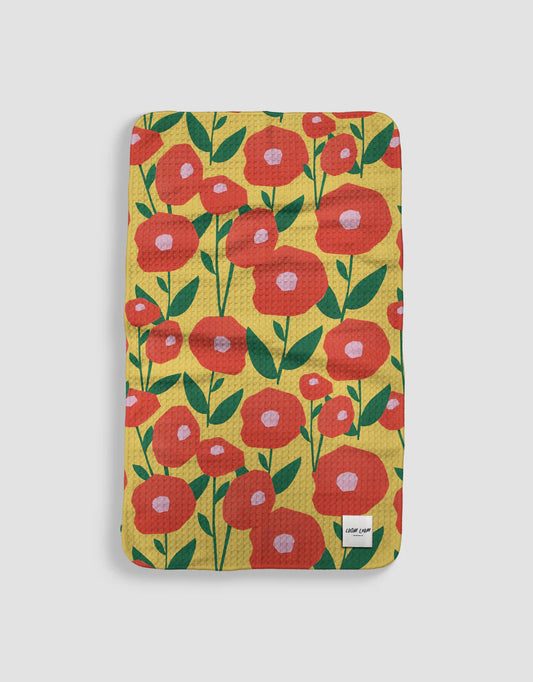 Round Red Flowers Tea Towel