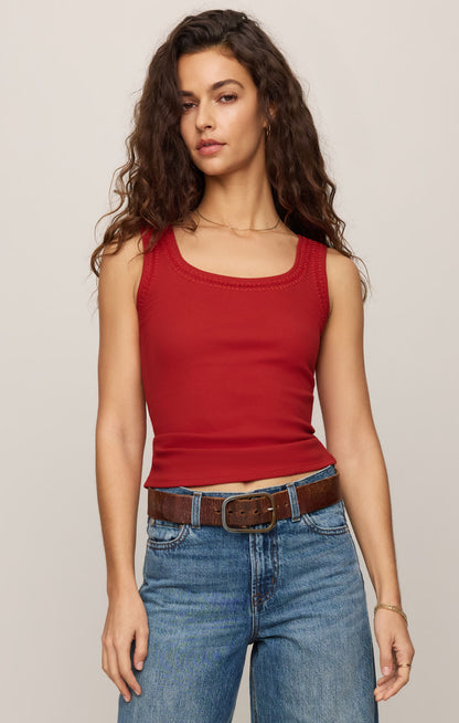 Larkin Embroidered Tank - Chili Pepper