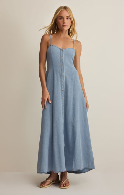 Angel Eyes Twill Midi Dress - Lake Blue