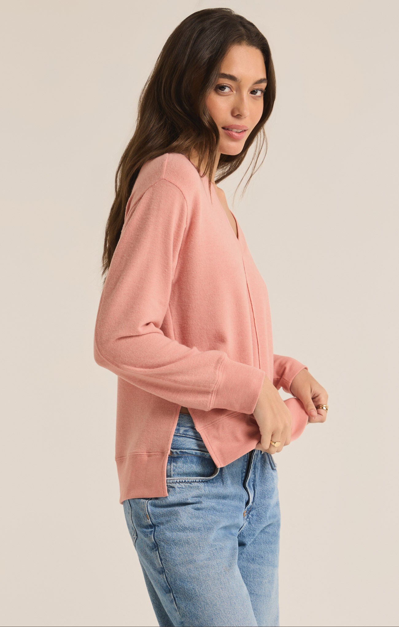 Wilder Cloud V-Neck LS Top - Rose Haze