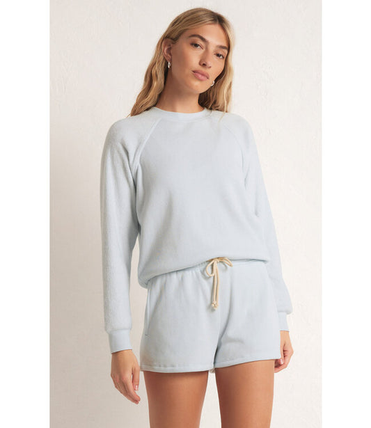 Saldana Reverse Fleece Top   - Pool Blue