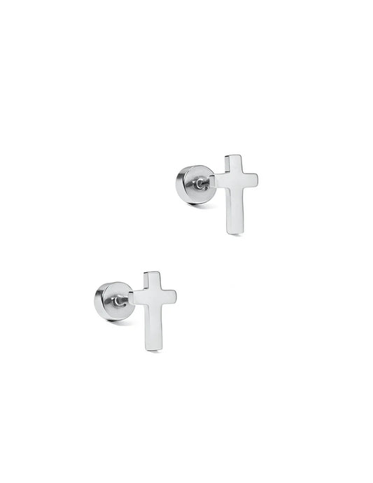 Screwback Stud Earrings - Catherine Cross Silver